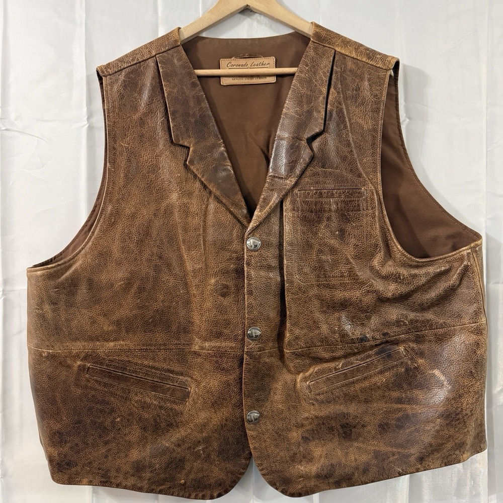 Vtg Coronado Bison Leather Buffalo Nickel Mens 56T Vest Conceal Carry Distressed